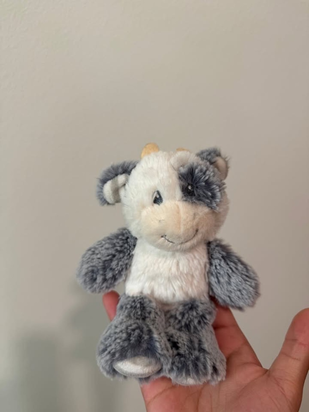 Tiny Plush Gray and White Cow Toy